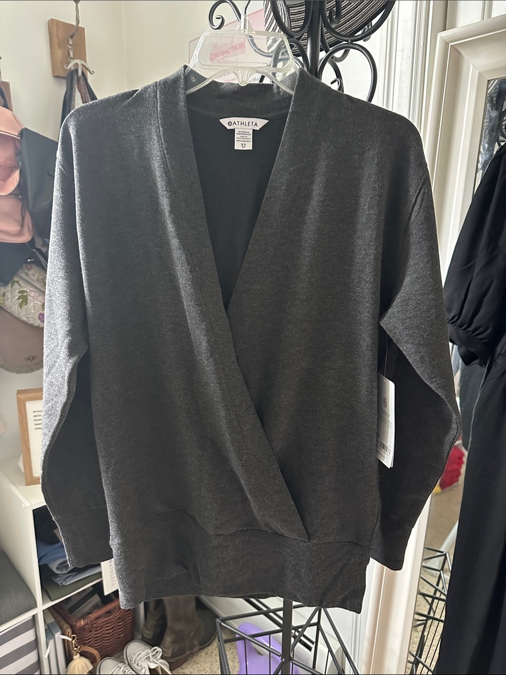 Athleta Charcoal Wrap-Front V-Neck Pullover
